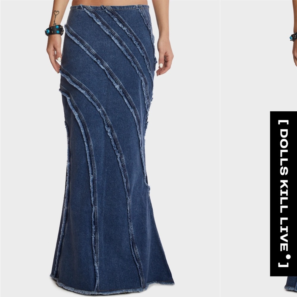 Jade maxi skirt denim fish tail mermaid swirl pattern